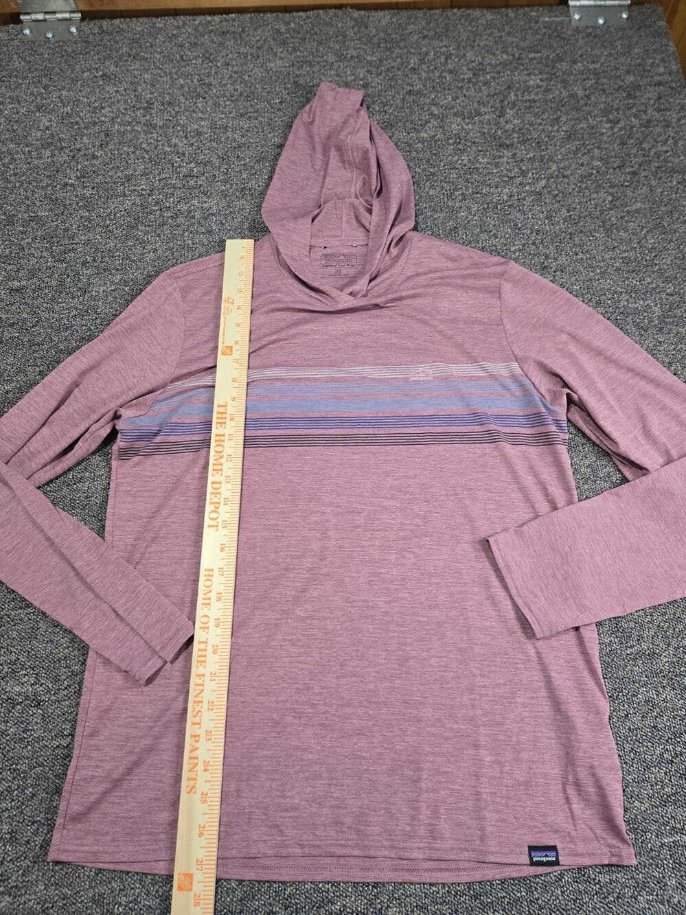 Patagonia Capilene Cool Daily Hoodie Mens Medium Maroon Striped Long Sleeve